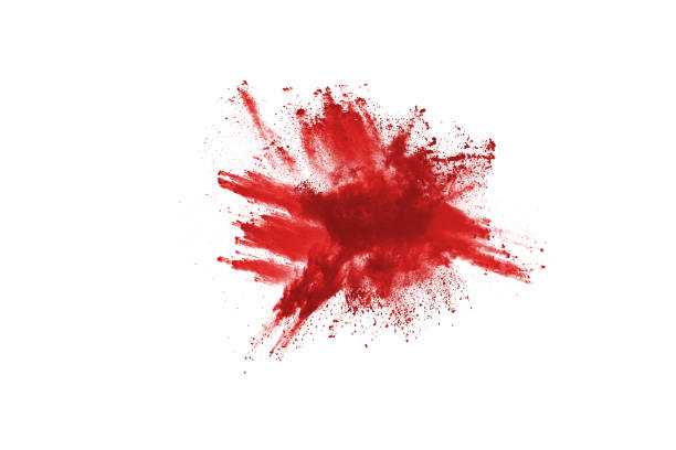 istock Freeze motion of red powder exploding, isolated on white background. Abstract design of red dust cloud. Particles explosion screen saver, wallpaper 1093319964