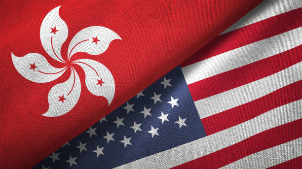 United States and Hong Kong two flags together textile cloth fabric texture United States and Hong Kong flag together realtions textile cloth fabric texture government large currency finance stock pictures, royalty-free photos & images