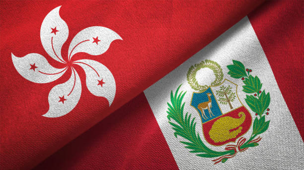 istock Peru and Hong Kong two flags together textile cloth fabric texture 1093321784