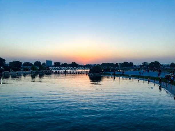 istock Sunset over lake in Aspire Park 1093321912
