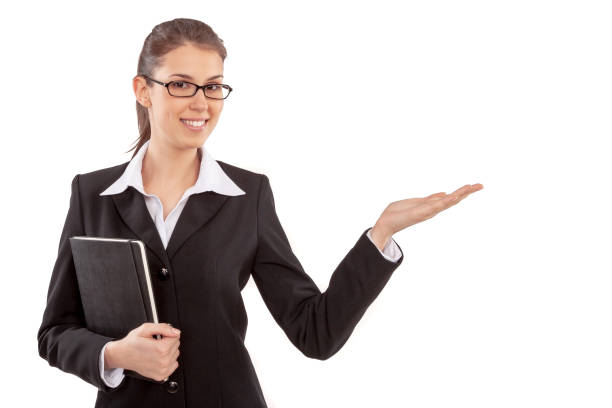 istock Young beautiful businesswoman or assistant gesturing 1093321990
