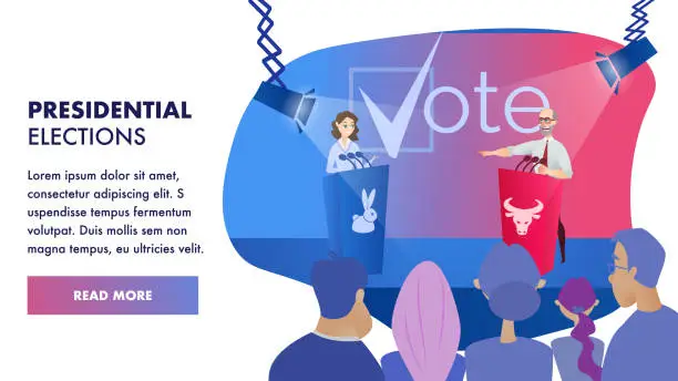 Vector illustration of Vector Group Voter Watching Debates Candidate