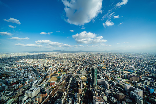 Aerial View Endless Osaka Cityscape to the Horizon