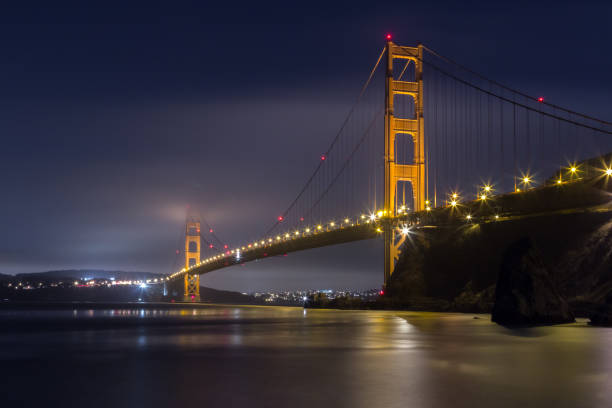 Beautiful Golden Gate Bridge at Night, San Francisco stock photo