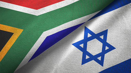 Israel and South Africa flag together realtions textile cloth fabric texture