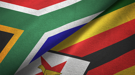 Zimbabwe and South Africa flag together realtions textile cloth fabric texture