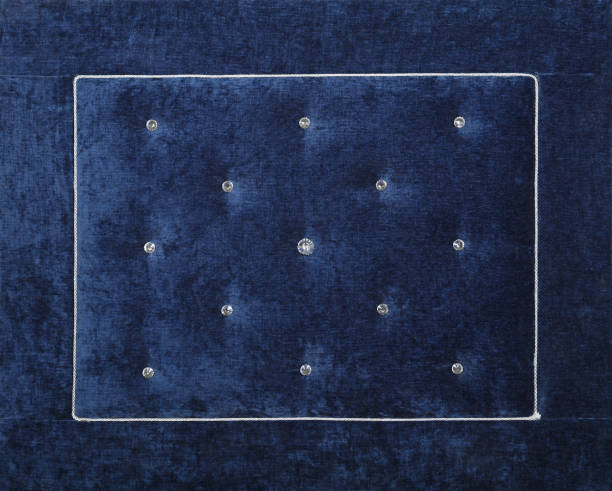 Blue soft velvet bed headboard with rhinestones