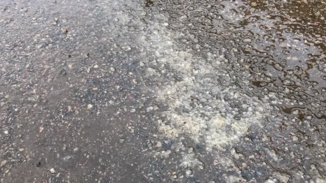 Salt spilled on the pavement