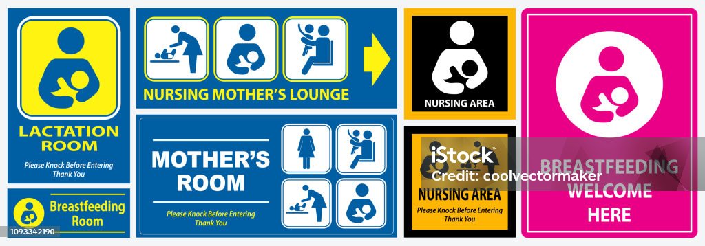 set of restroom, nursing room, lactation room placard sign set of restroom, nursing room, lactation room placard sign. easy to modify Breastfeeding stock vector