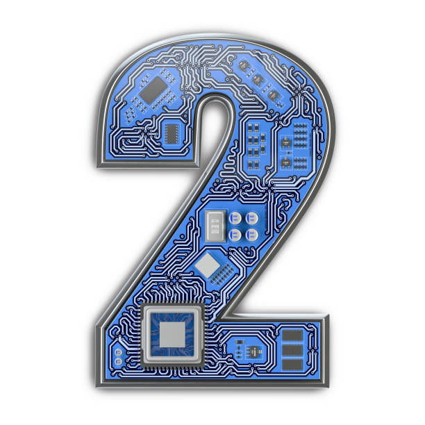 istock Number 2 two in form of PC circuit board. Digital hi-tech letter isolated on white. 1093344668