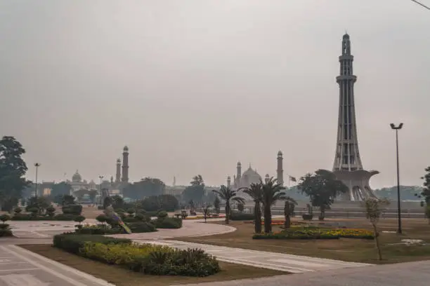 Minar-e-Pakistan (Urdu: مینارِ پاکستان‬‎) is a national monument located in Lahore, Pakistan. The tower was built between 1960 and 1968 on the site where the All-India Muslim League passed the Lahore Resolution on 23 March 1940 - the first official call for a separate and independent homeland for the Muslims of British India, as espoused by the two-nation theory. The resolution eventually helped lead to the emergence of an independent Pakistani state in 1947. The tower reflects a blend of Mughal/Islamic and modern architecture.