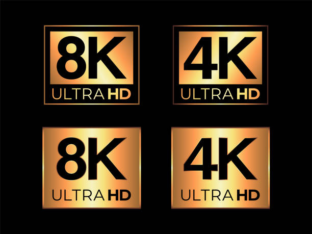 Gold Ultra HD 8K and 4K Sign Set Gold Ultra HD 8K and 4K Sign Set on the Black Background black background hd stock illustrations