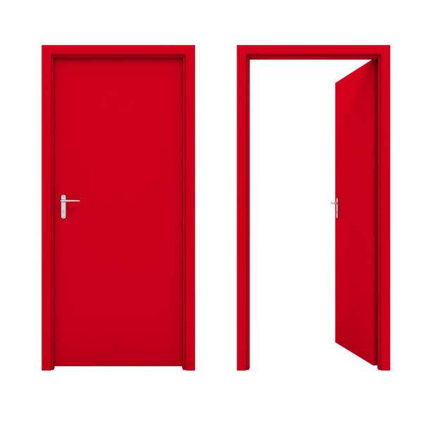 istock Open red door isolated on a white background. 1093371632