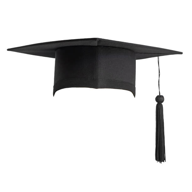 afstuderen glb geïsoleerd op een witte achtergrond met uitknippad voor educatieve hoed mockup en school aanvang hoed mock-up ontwerpsjabloon - toga stockfoto's en -beelden