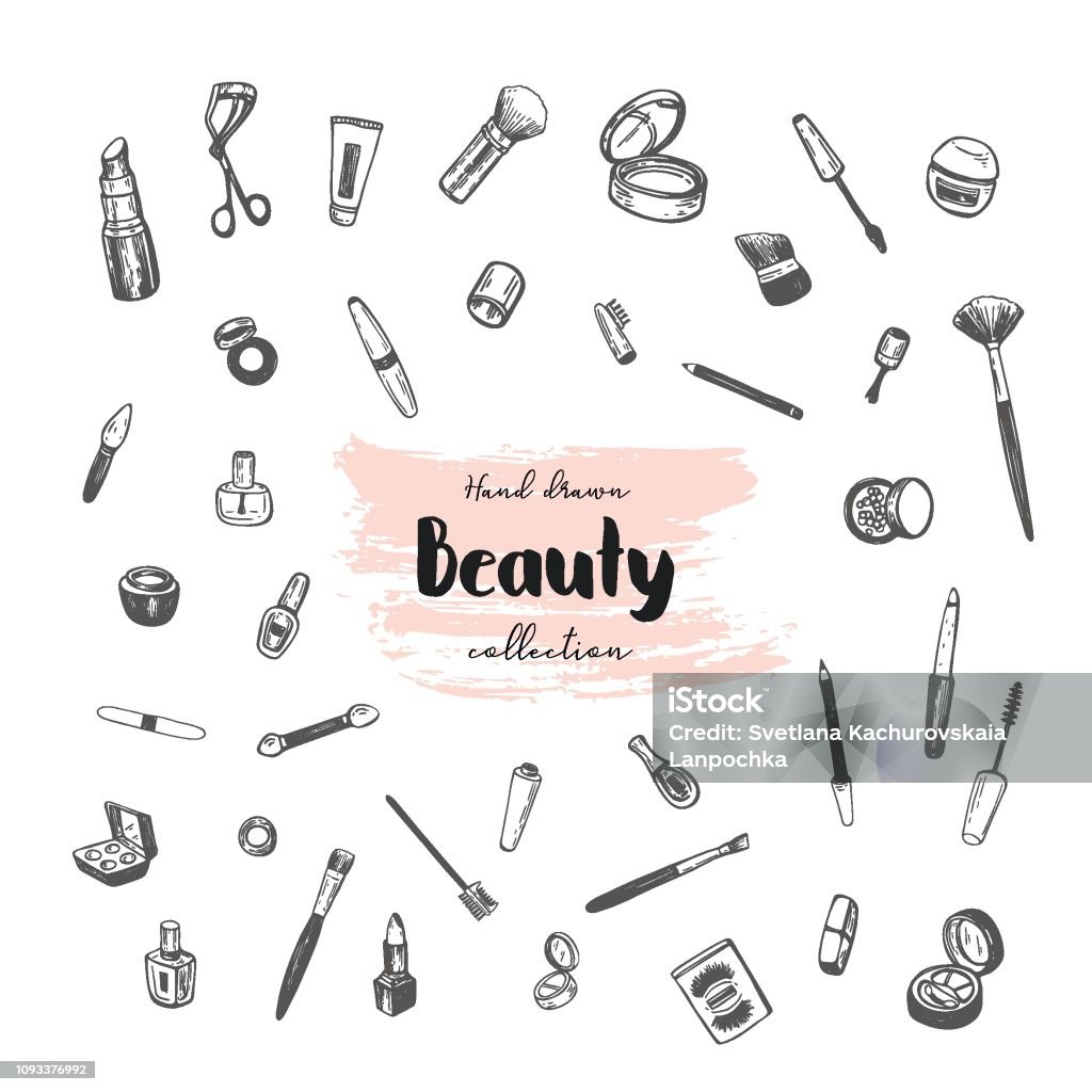 Collezione di negozi di bellezza con make up. Illustrazione vettoriale. - arte vettoriale royalty-free di Trucco per il viso