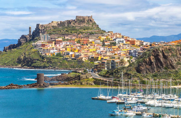 Picturesque view of Medieval town of Castelsardo, Sardinia, Italy Picturesque view of Medieval town of Castelsardo, province of Sassari, Sardinia, Italy. Popular travel destination. Sea port on the foreground. Mediterranean seacoast castelsardo photos stock pictures, royalty-free photos & images