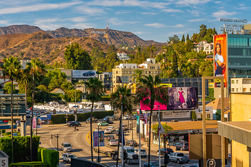Hollywood Hills and streets, View from Hollywood and Highland Center, Los Angeles, Hollywood, California, August 1, 2018