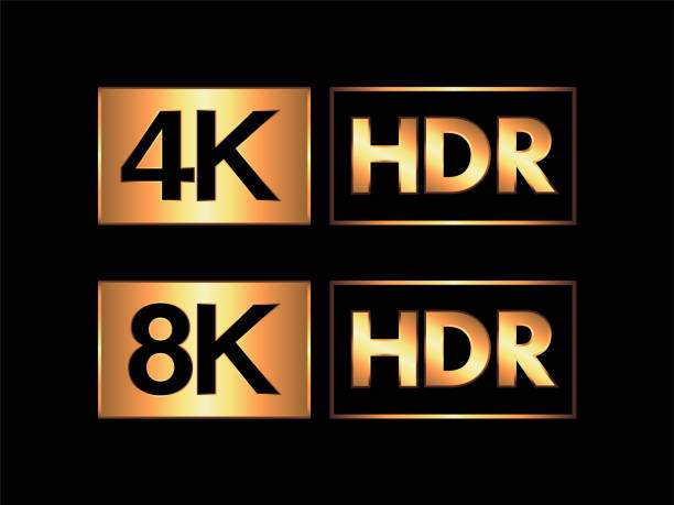 Gold Ultra HD / HDR 8K and 4K Sign Set Gold Ultra HD / HDR 8K and 4K Sign Set on the Black Background black background hd stock illustrations