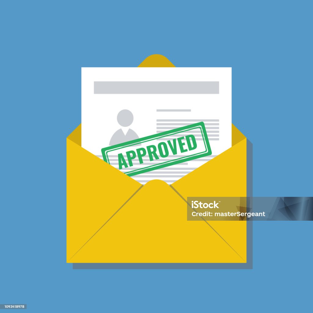 Application Envelopes Opened Envelope With Application Form And Green Stamp Approved Stock ...