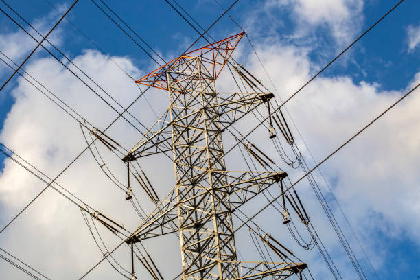istock Electric pole, power plant with clouds in blue sky 1093430000