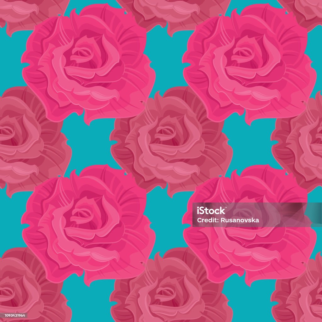 Cyan Roses Seamless Pattern Roses Seamless Pattern Stock Illustration - Download Image Now - Rose ...