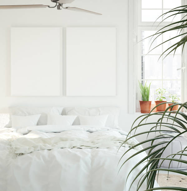 istock Mock-up poster frame in bedroom, Scandinavian style 1093437720