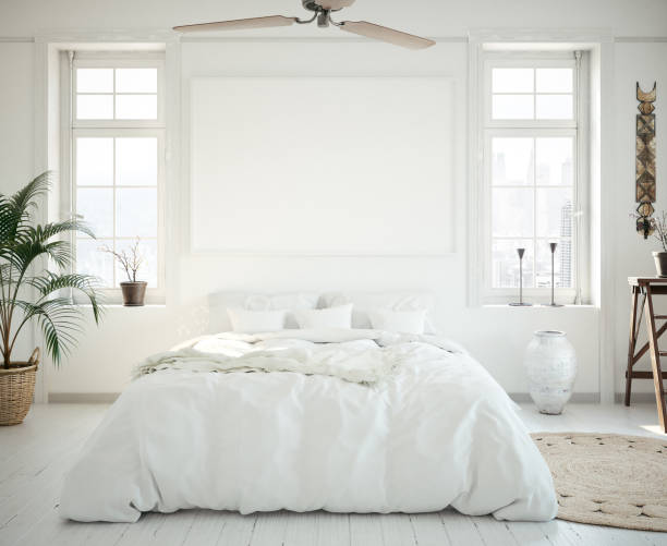 istock Mock-up poster frame in bedroom, Scandinavian style 1093437724