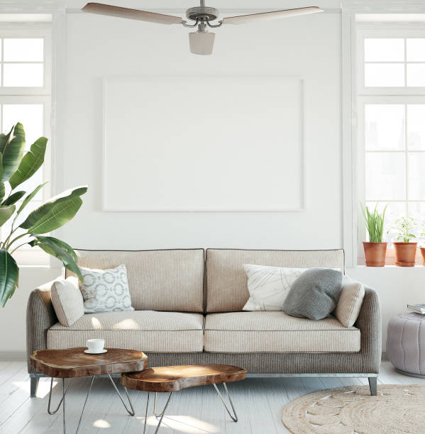 istock Mockup poster in hipster living room interior 1093437726