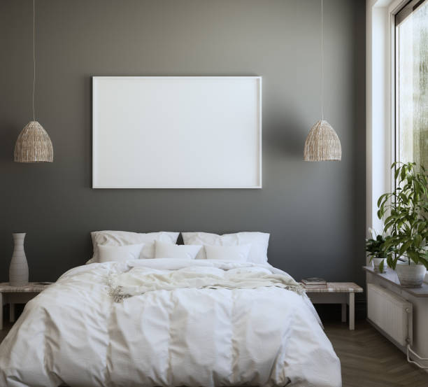 istock Mock-up poster frame in bedroom, Scandinavian style 1093437728