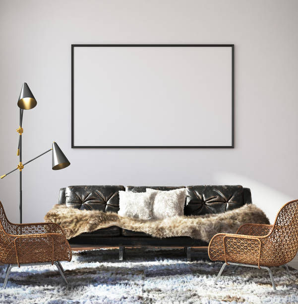 istock Mockup poster in hipster living room interior 1093437760