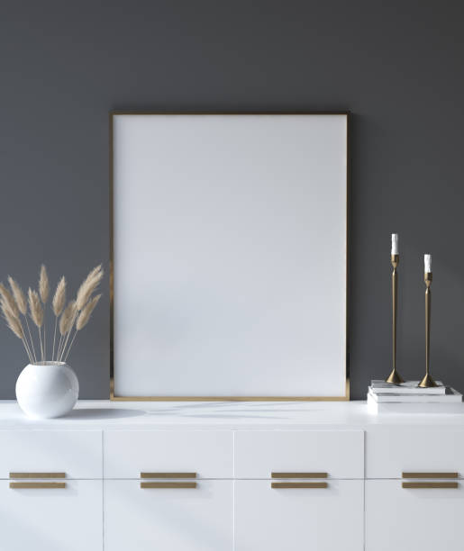 istock Mockup poster frame in dark living room interior background 1093437774