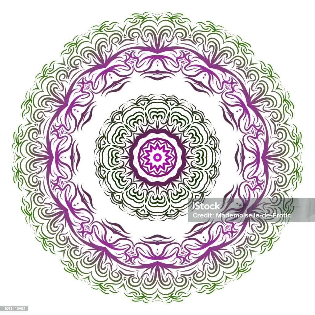 Ornamental arabic pattern with mandala. Vector illustration. Tribal ethnic fashion design. Purple, green color Purple, green gradient color Ornamental arabic pattern with mandala. Vector illustration. Invitation, wedding card, national design. Tribal ethnic fashion design for paper, textile print. Abstract stock vector