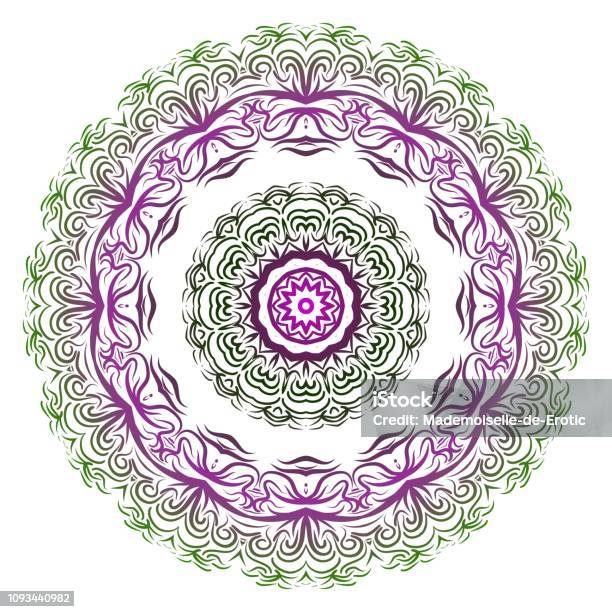 Ornamental Arabic Pattern With Mandala Vector Illustration Tribal Ethnic Fashion Design Purple Green Color Stock Illustration - Download Image Now