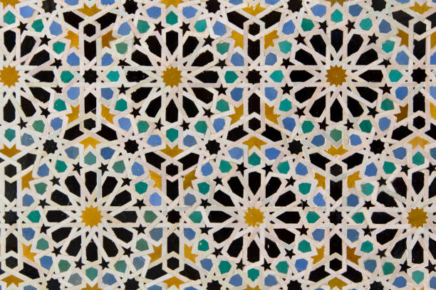 Typical Moroccan tile mosaics, University of Al Quaraouiyine stock photo