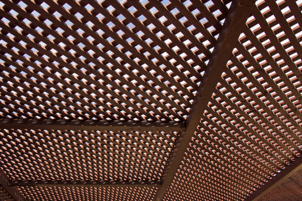Wooden roof canopy, geometric pattern stock photo