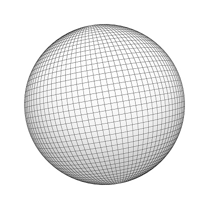 Wireframe sphere or ball, geometric shape with grid lines isolated on white background. mock up design. 3d abstract illustration