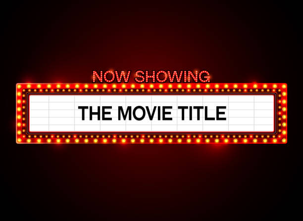 theater zeichen retro auf vorhang mit spotlight - movie sign stock-grafiken, -clipart, -cartoons und -symbole