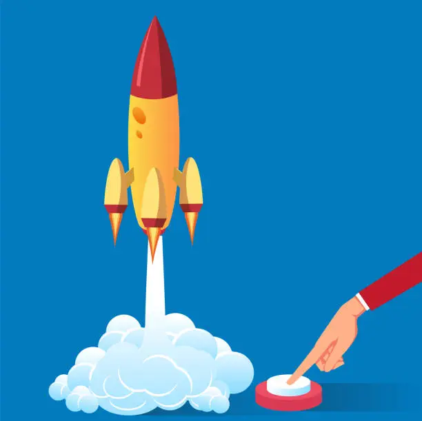 Vector illustration of Press the button to start the rocket