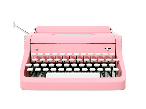 pink vintage typewriter isolated on white. 3d illustration