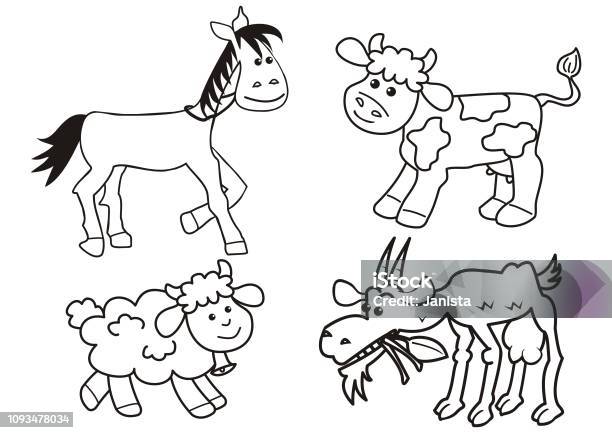 Group Of Farm Animals Coloring Book Stock Illustration - Download Image Now - Animal, Art, Black Color