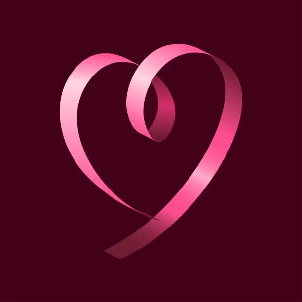 Vector illustration of Pink ribbon in heart shape