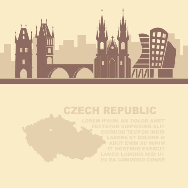 ilustrações de stock, clip art, desenhos animados e ícones de the template of the leaflets with a map of the czech republic and architectural attractions of prague - ponte charles
