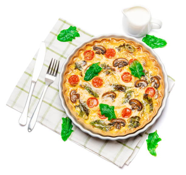 istock Baked homemade quiche pie in ceramic baking form 1093493404