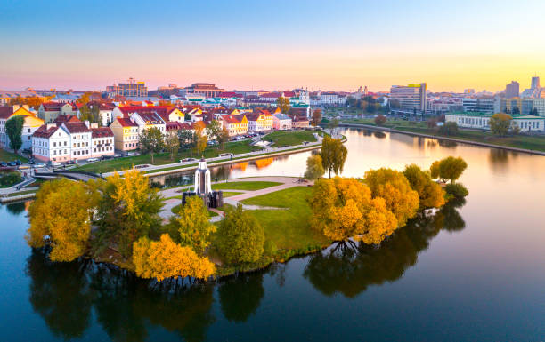Aerial view of Nemiga, Minsk. Belarus Aerial view of Nemiga, Minsk. Republic of Belarus minsk stock pictures, royalty-free photos & images
