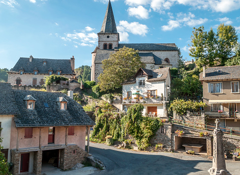 Rural village in the lot valley in the mountains of the south of France on a sunny day