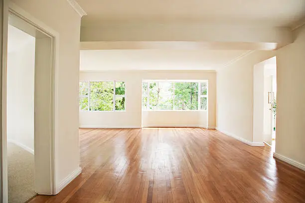 Photo of Empty living room with white walls