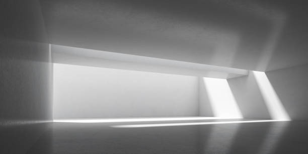 istock 3D stimulate of concrete interior space with sun light cast the shadow on the wall and floor,Perspective of minimal design architecture,3d rendering 1093503626