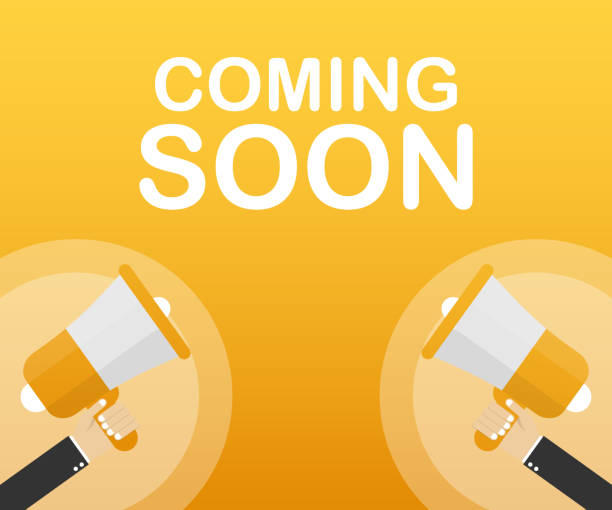 Megaphone Hand, business concept with text coming soon. Vector illustration Megaphone Hand, business concept with text coming soon. Vector stock illustration release notes stock illustrations