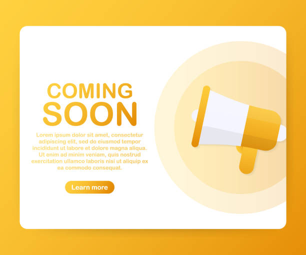 Megaphone Hand, business concept with text coming soon. Vector illustration Megaphone Hand, business concept with text coming soon. Vector stock illustration release notes stock illustrations