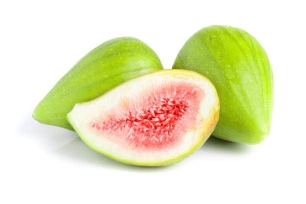 istock Ripe green fig fruit and half isolated on white background 1093512636